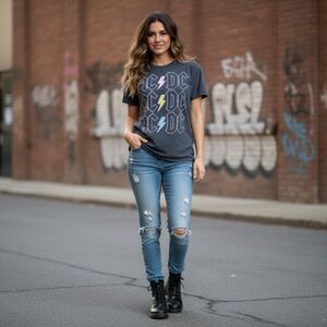 ACDC Gray Concert Rock Band T-shirt Size S